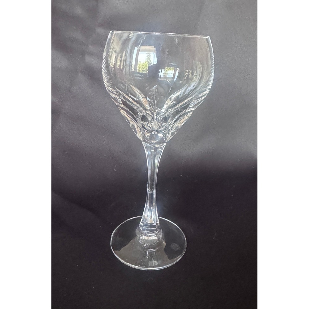 Vintage Cut Crystal Wine Goblet Stemmed Glass Clear Floral Pattern 7.25 Inch